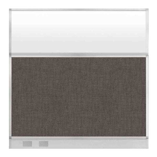 Hush Panel Cubicle Partition 6' x 6' W/ Window Mocha Fabric Frosted Window W/ Cable Channel